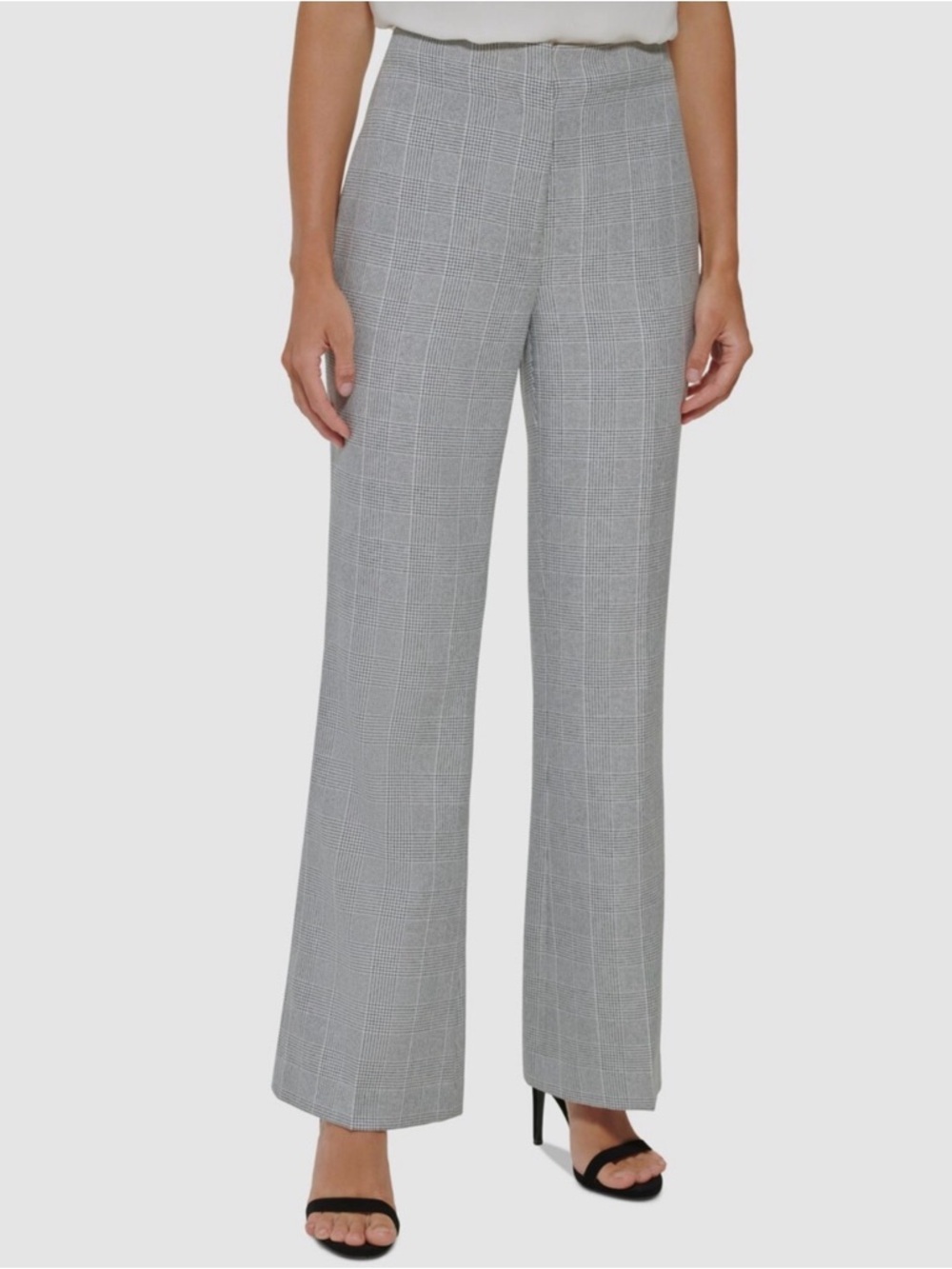 DKNY Women's Gray Plaid High-Rise Wide-Leg Pants Size 16, NWT